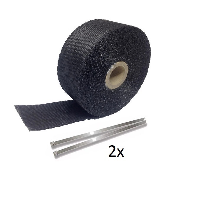Fita Manta Termica Termotape 5 Metros + 2 Abraçadeiras para Escapamento Carro Moto Coletor
