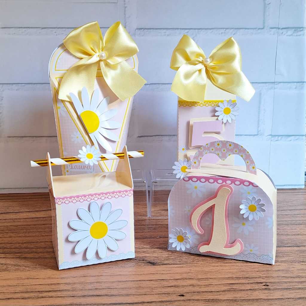 Kit Caixas MARGARIDAS Personalizada + BRINDE /Lembrancinha de Festa /Aniversário PEGUE E MONTE