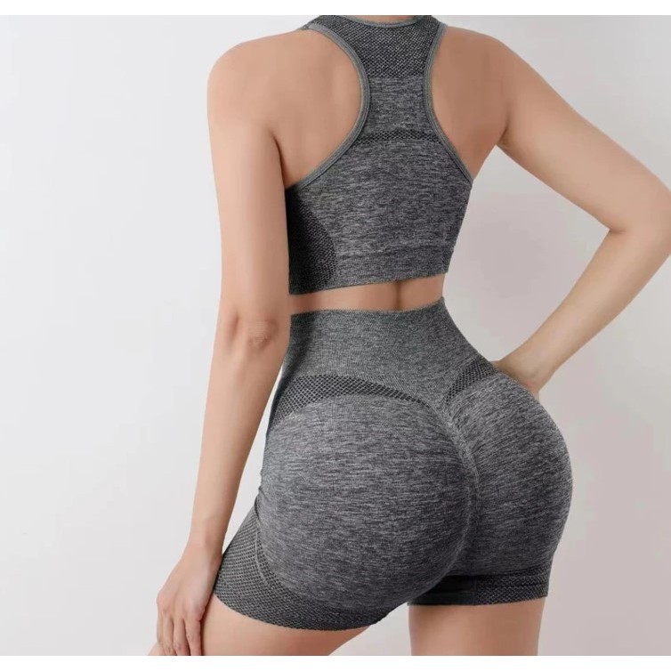 2 pecas /Academia Conjunto  Fitness Feminino Leggings 1 Top Bra 1 Shorts Levanta Bumbum
