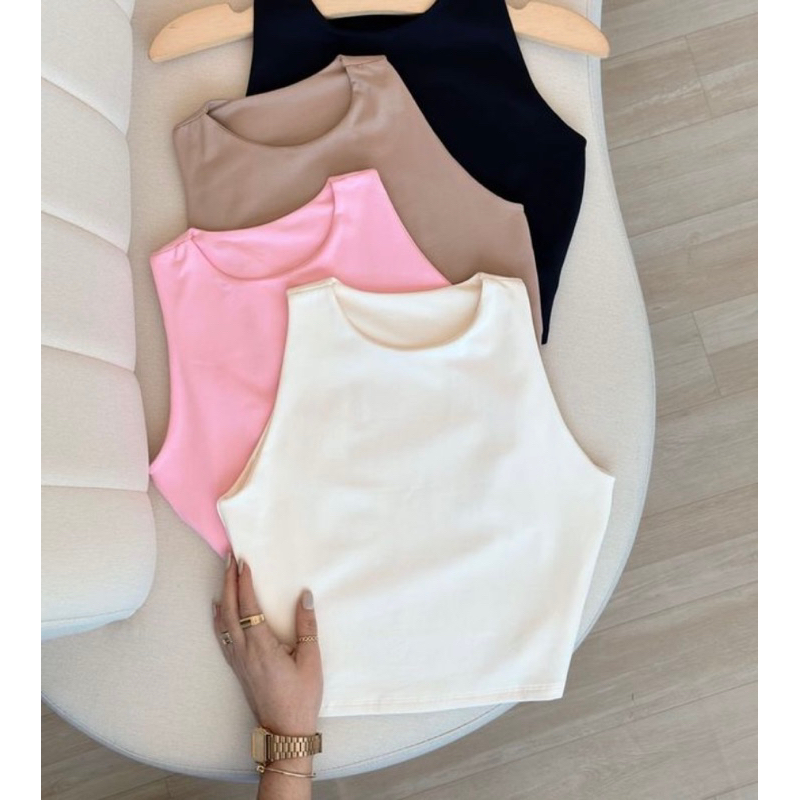 Cropped regatinha básico poliamida forro duplo feminino