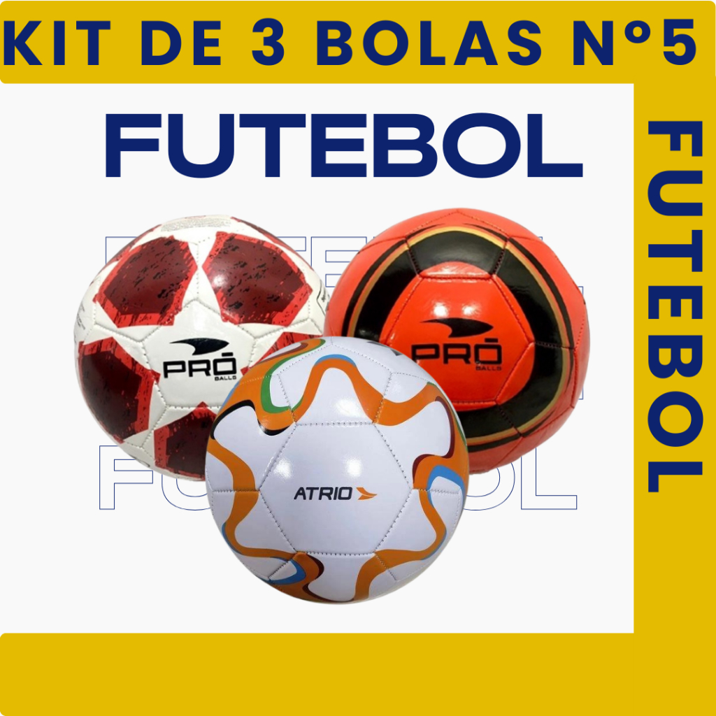 Kit 3 Bolas de Futebol Tamanho 5 em Couro Sintético para Campo - Sortidas