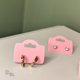 Tags de Joias Rosa - Par de Brinco em Oferta na Shopee
