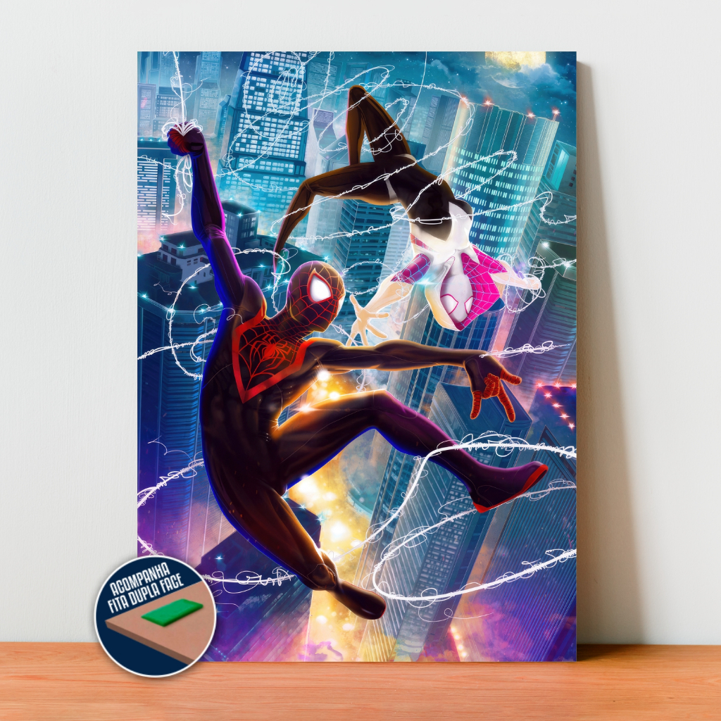 Quadro Placa Decorativa Spider Man Aranhaverso em MDF com 28x20 cm