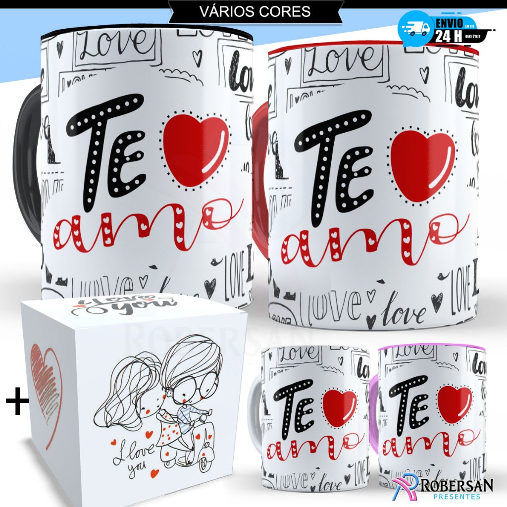 Caneca Casal Namorado Namorada Dia dos Namorados Personalizado Porcelana Presente Eu Te Amo Cesta