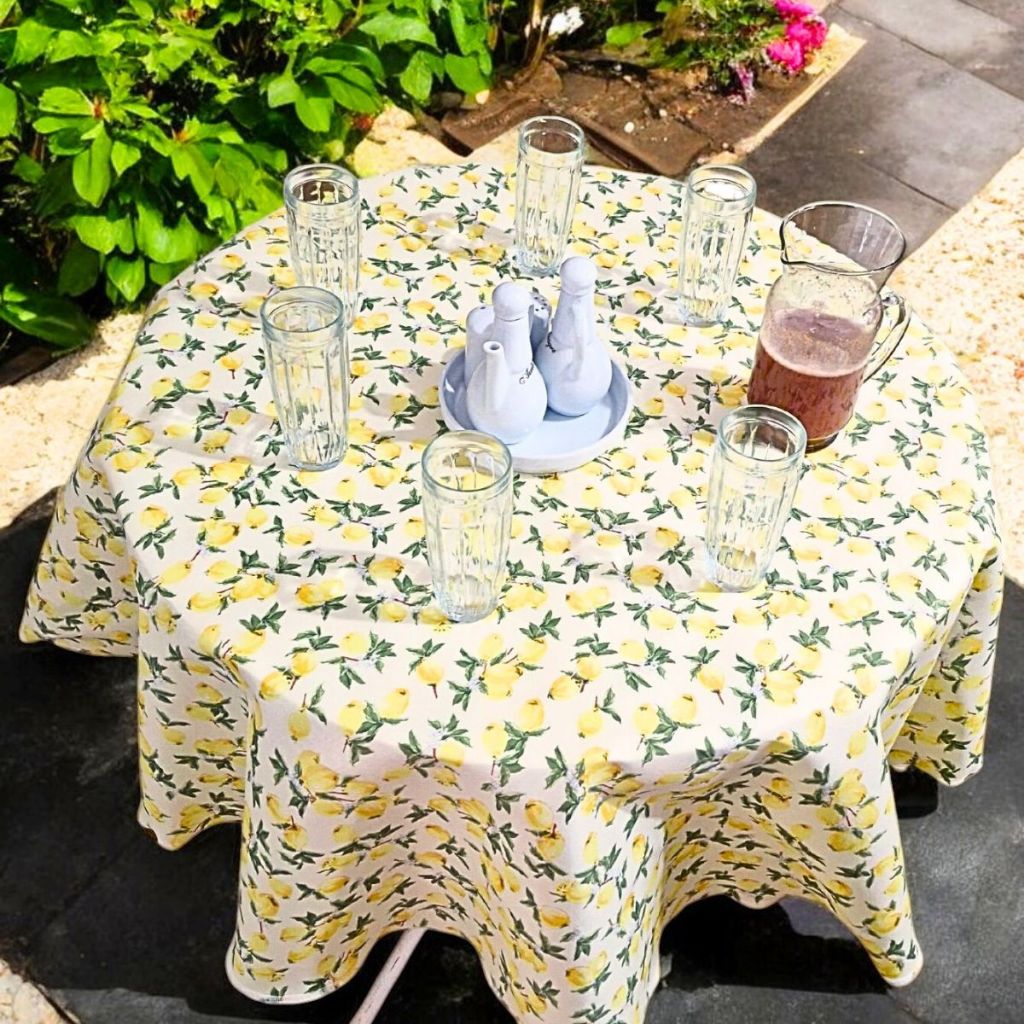 Toalha Redonda Estampada de Mesa  Limão Siciliano 1,50 x 1,50 Tecido Oxford em Oferta na Shopee
