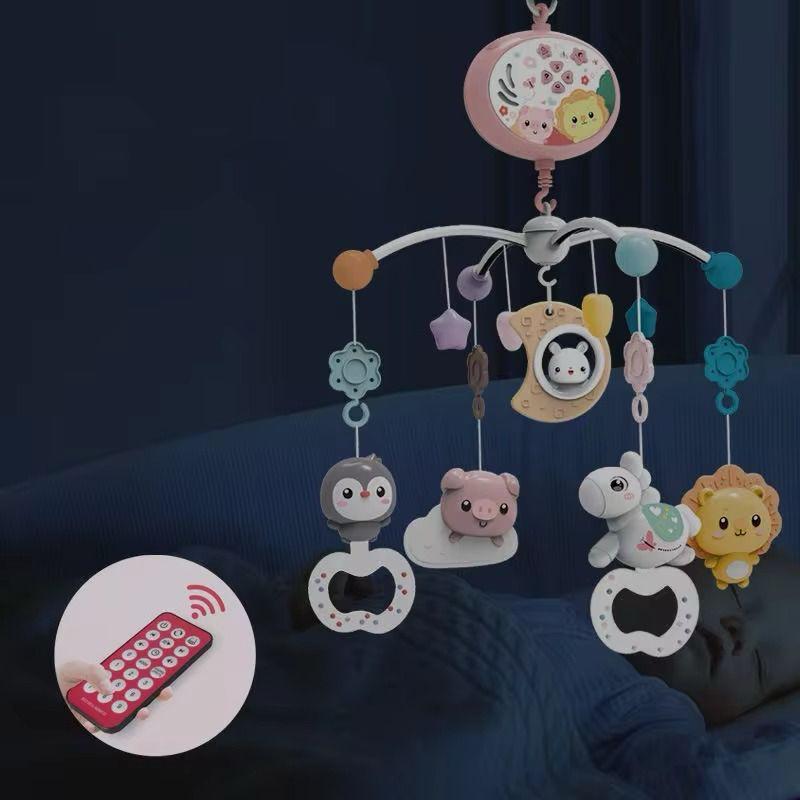 Brinquedo giratório Para Cabeceira Móbile Berço Chocalho Com Projeção De Luzes E Som Controle Remoto