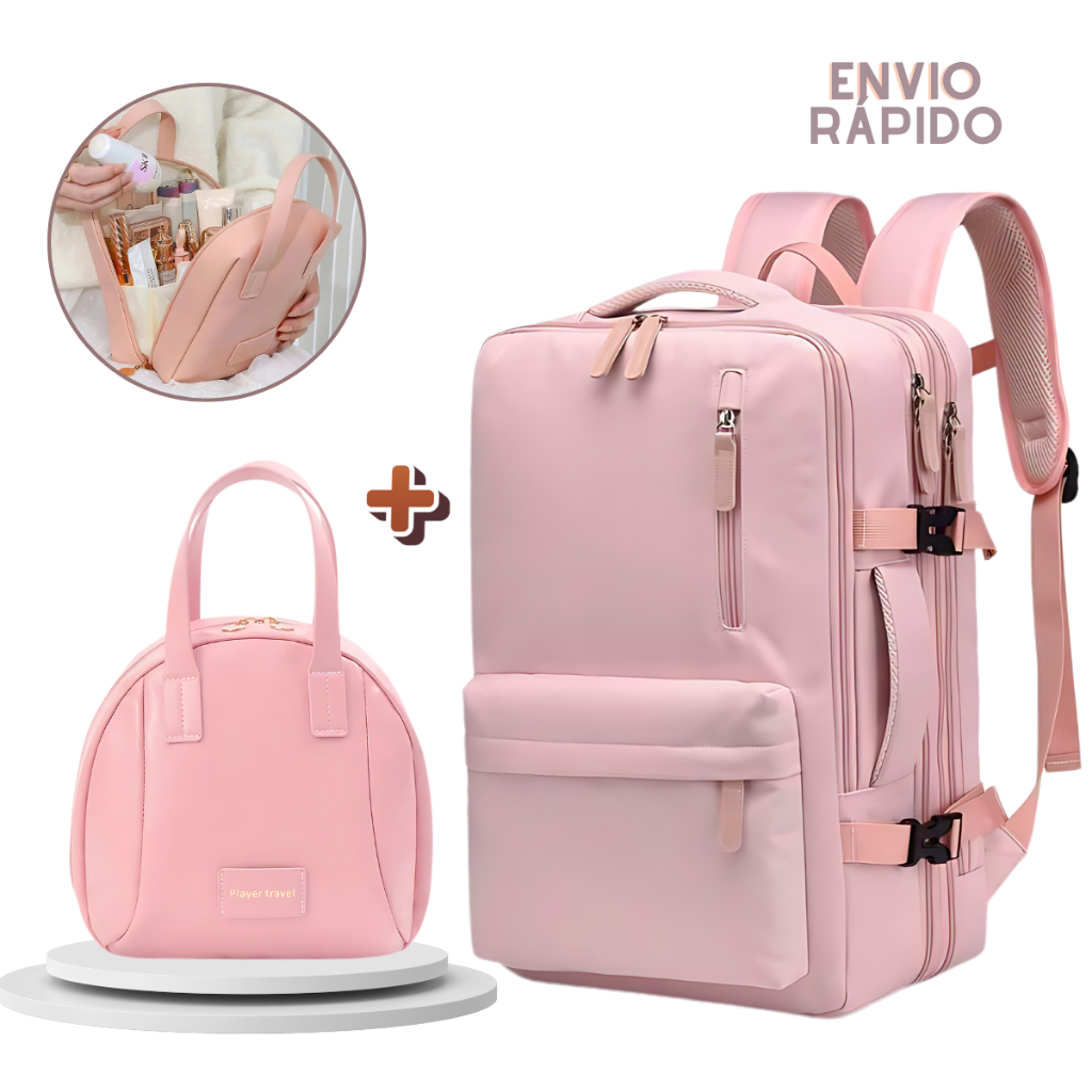 Kit Mochila de Viagem Avião Impermeável Grande Expansivel Notebook + Necessaire Organizador Luxo