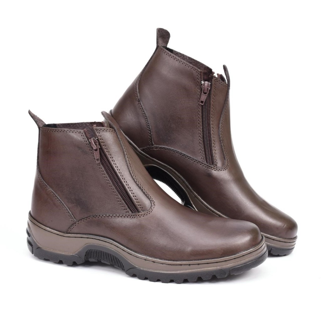 Botina Bota Coturno Zíper Calce Fácil Couro Látego Legítimo Solado Macio Confortável Trabalho Passeio