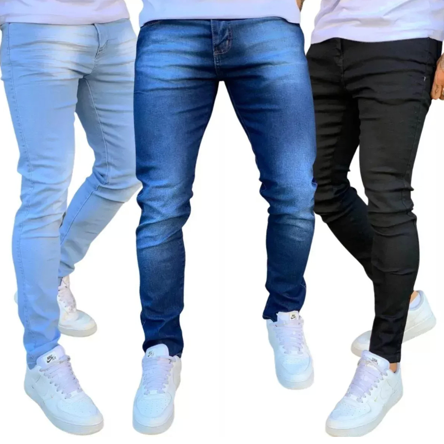Kit 3 Calças Jeans Masculina Slim Elastano Lycra Premium
