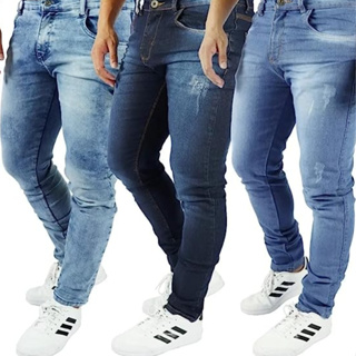 Kit C/3 Calças Jeans Masculina Slim Elastano Lycra em Oferta na Shopee