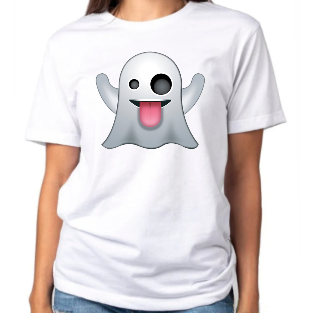 Camiseta Baby Look Raglan Feminina ou Camiseta Raglan Unissex Emoji Fantasma Fantasminha 12