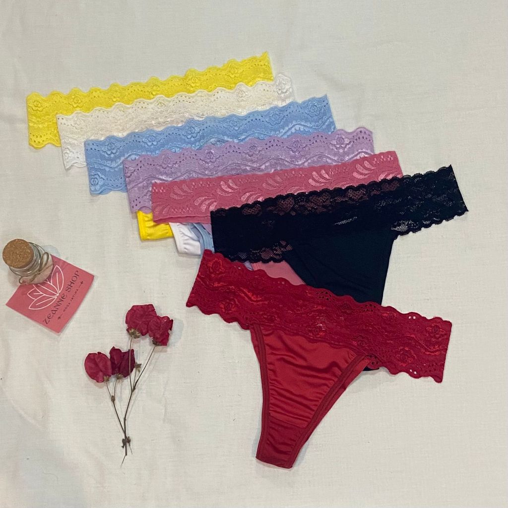 Kit 5 Tangas Fio Duplo Luxo Calcinha de Microfibra e Renda em Oferta na Shopee