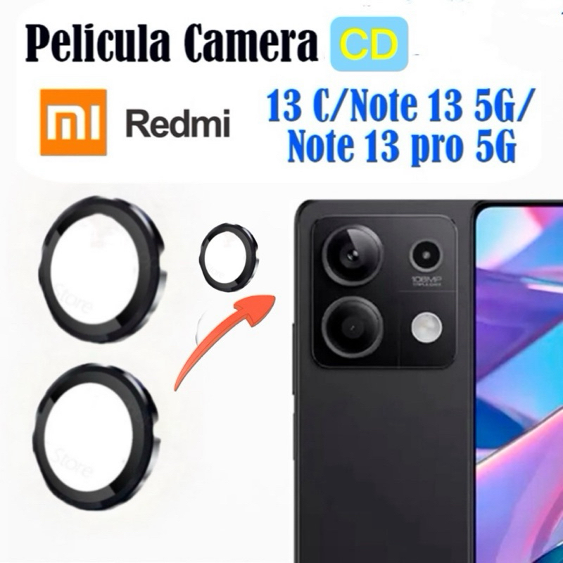 Kit 3 peças Películas De Câmeras vidro temperado Para  Redmi Note 13 4G 5G /Note 13 Pro 4G 5G Protetor Anel De Metal