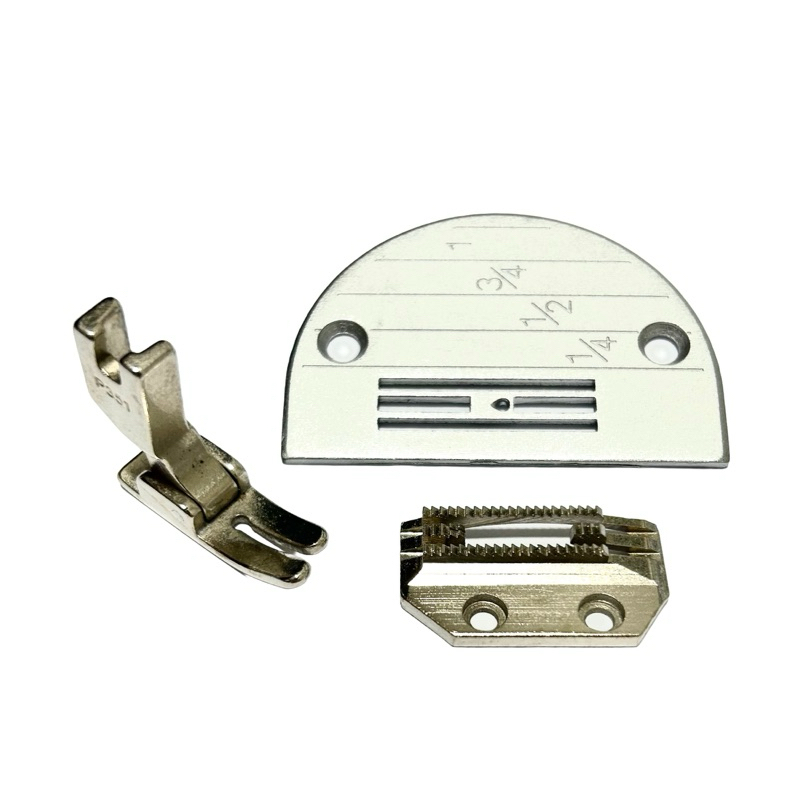 Kit Calcador Reta Metal + Chapa + Dente 4 Carreiras Leve/Media Máquina Costura industrial