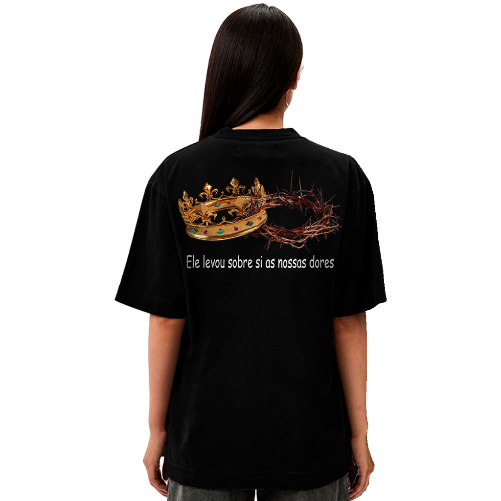 Camiseta Oversized Estampa Jesus Ele levou sobre si as nossas dores Masculina e Feminina 100% de Algodão em Oferta na Shopee