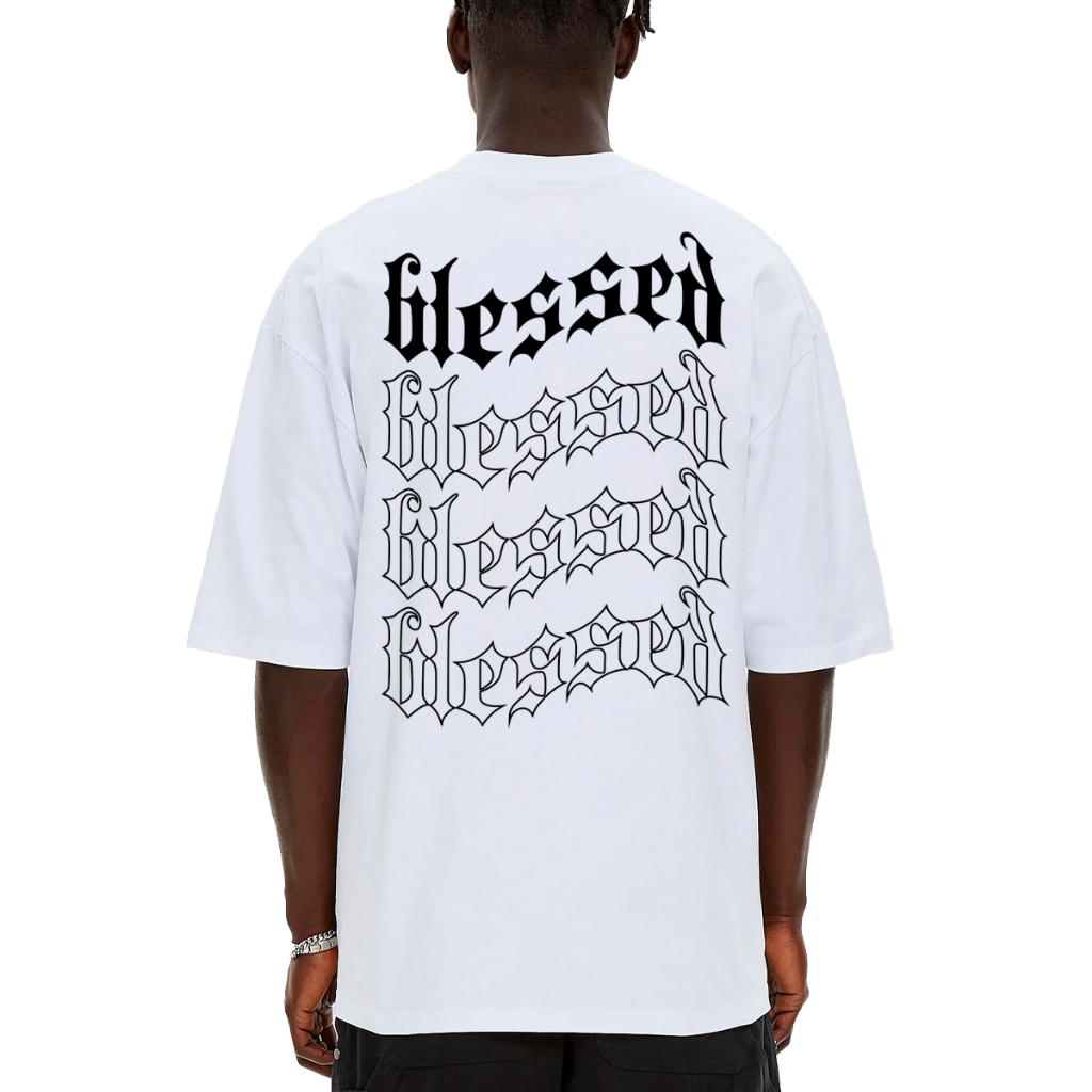Camiseta Oversized Estampa Blessed Abençoado Streetwear Masculina Unissex 100% Algodão