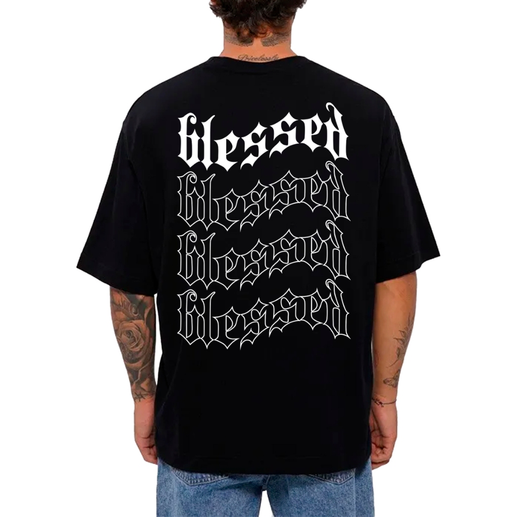 Camiseta Modelo Oversized Estampa Abençoado  Blessed Streetwear Masculina Unissex 100% Algodão