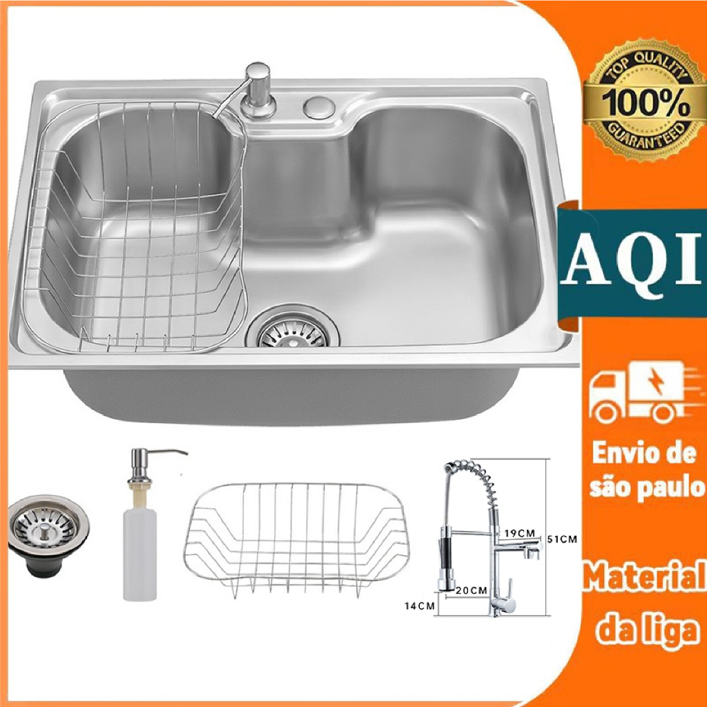 Kit Cuba Gourmet Cozinha Aço Inox 60x42cm E Torneira Gourmet