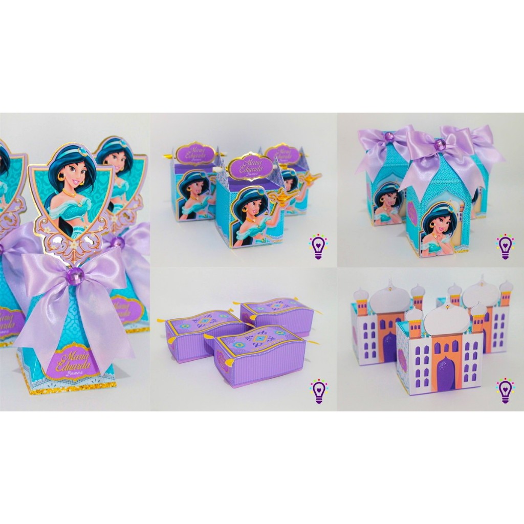 Kit com 5 Caixas Personalizadas Jasmine/Aladim 3D