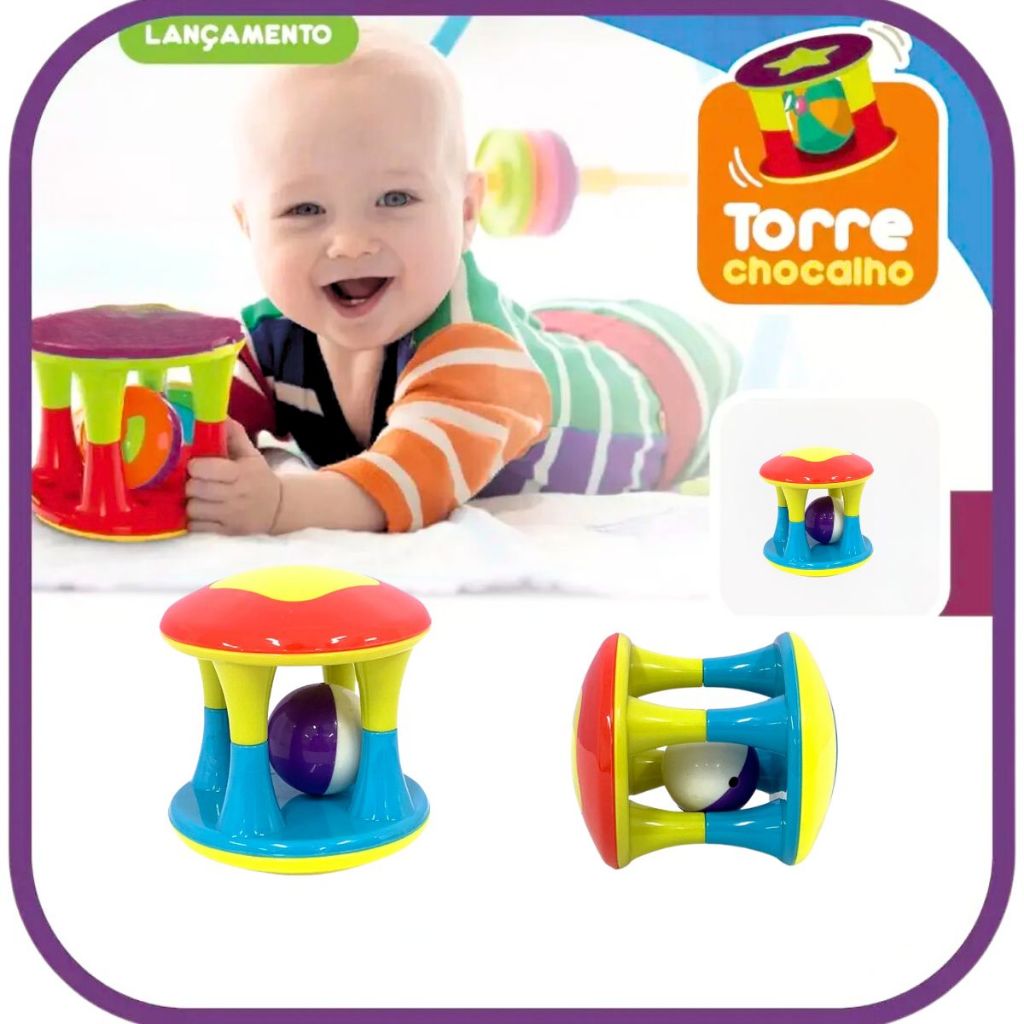 Chocalho Torre Chocalho Com Bolinha Colorida Bebe Criança Infantil Educativa Pedagógica Sensorial em Oferta na Shopee