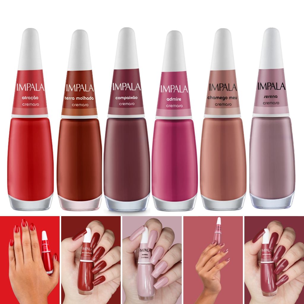 Kit 6 Esmaltes Impala Cores Vermelhas Atacado Manicure Esmalte.