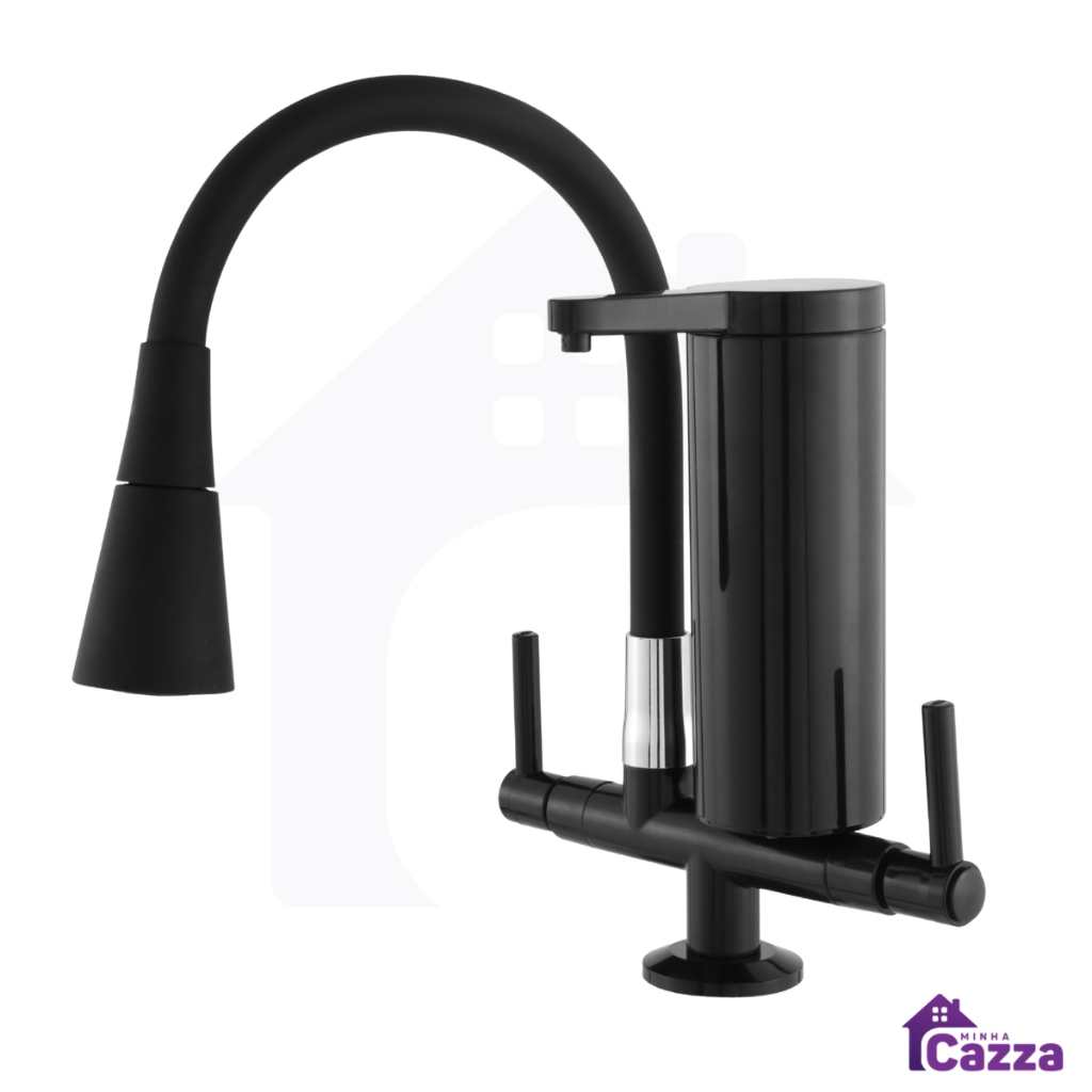 Torneira Gourmet Com Filtro Slim para Cozinha Preto Preta de Bancada Mesa Pia Flexível