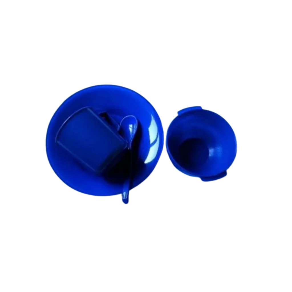 Kit merenda/escolar/visita presidio/fundação casa- 1 colher -1 prato 300ml -1 caneca 350ml - 1 cumbuca 350ml -azul royal