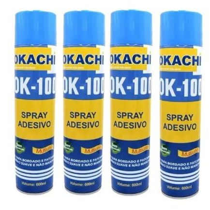 Kit 4 Okachi Spray Cola Temporária Patchwork Bordados Tecidos - 600 ml