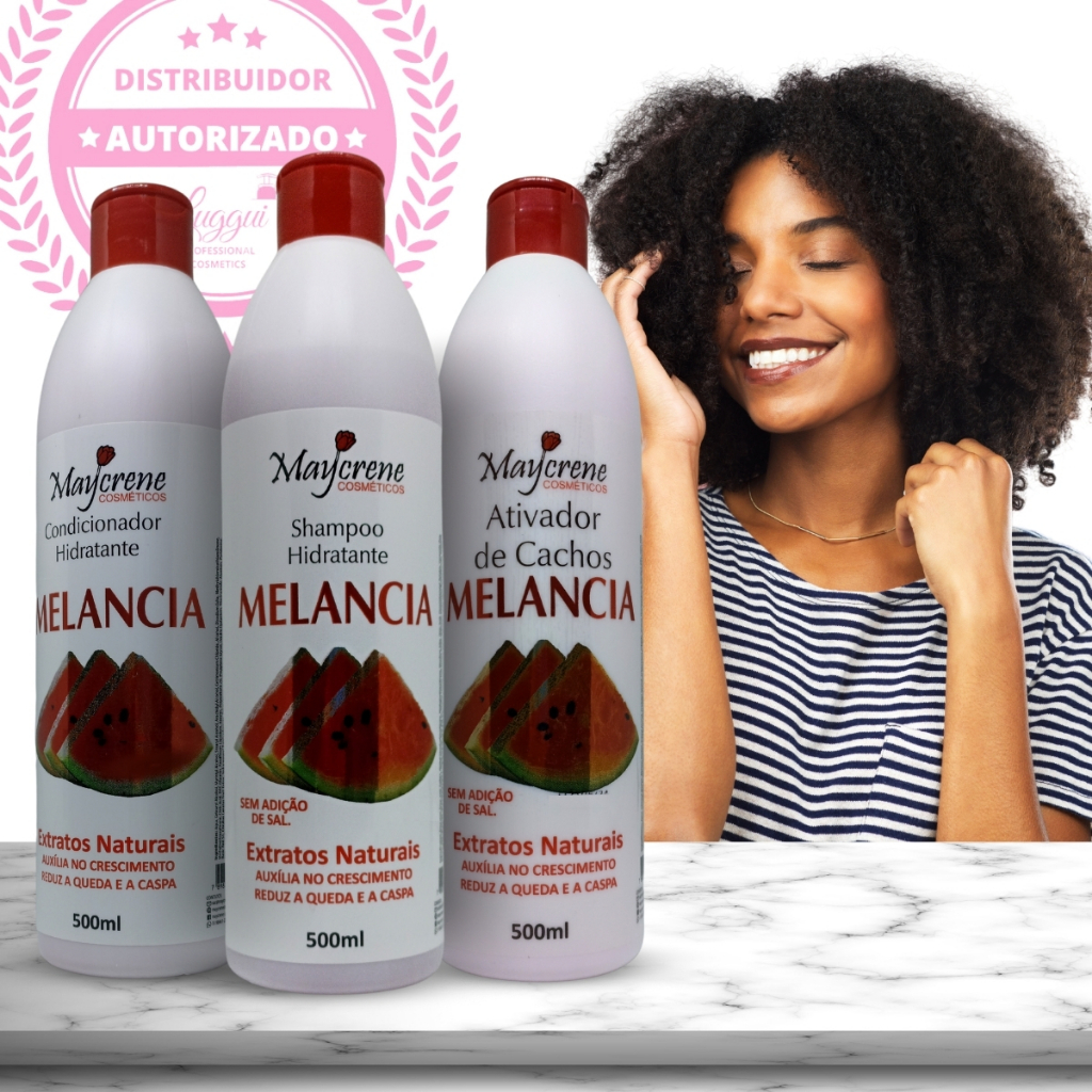 Kit Melancia Extratos Naturais + Ativador de Cachos 3x500ml Hidratação e Definição Maycrene