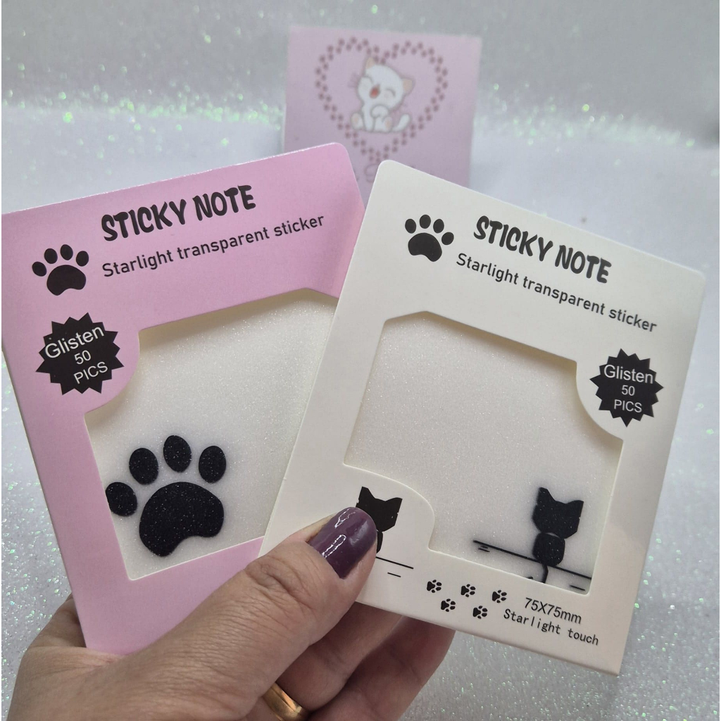 Bloquinho autoadesivo transparente com Glitter - Gatinho, gato fofo em Oferta na Shopee