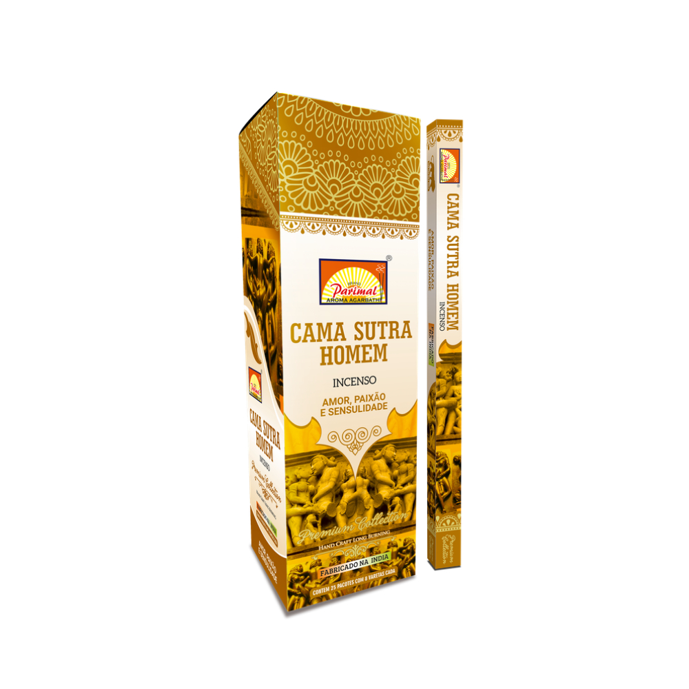 Incenso Kama Sutra Homem Paixão e Energia 8 Varetas 100% Natural - Longa Duração