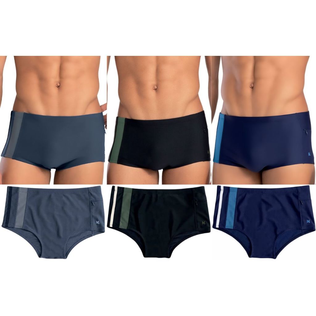 Sunga Praia Mash com Ziper Plus Size Poliamida Box Boxer Masculina Adulto Verao Piscina Azul Cinza Preto Grande