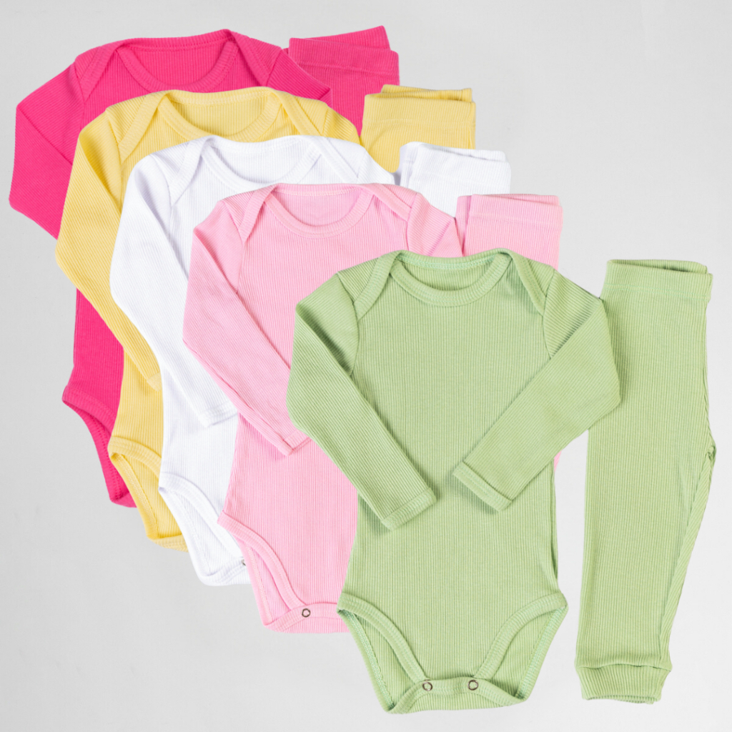 Conjunto Body Bebê e Calça Canelada Kit 10 peças 100% Algodão 24002-K5