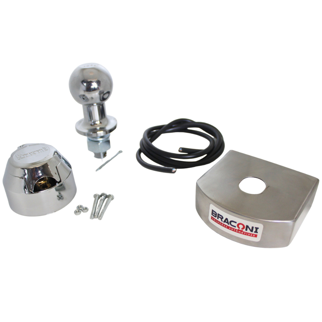 Kit Engate Inox, Capa 90mm Inox, Esfera ABNT 50mm Inox 304, Tomada Fêmea 6 Polos ABS Cromado Com Fio