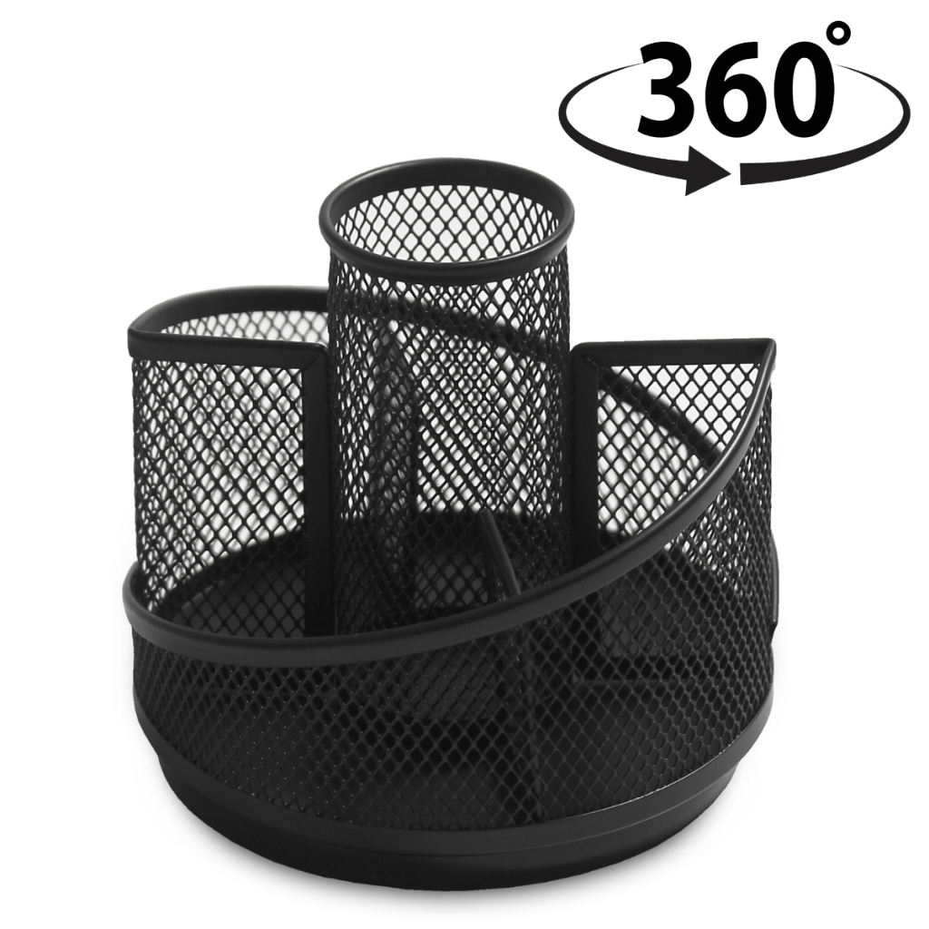 Porta Caneta Metal Aramado Giratório de Escritório Organizador de Mesa Porta treco 5 Divisórias