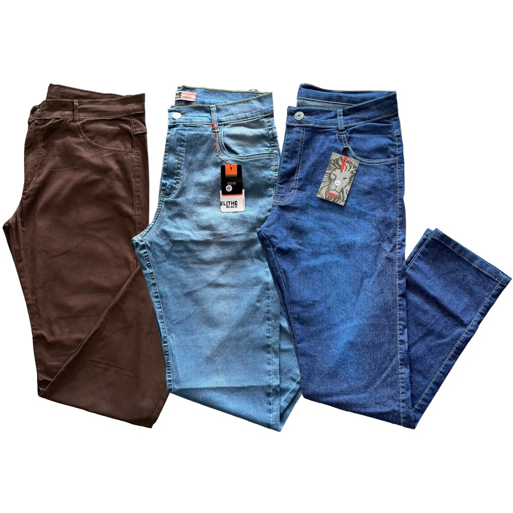 Kit 3 calças masculina jeans com elastano sarja algodão lycra slim ótima qualidade conforto promoção