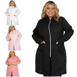 Jaleco Feminino Plus Size Ziper Oxford Punho Mag Botao Agne em Oferta na Shopee