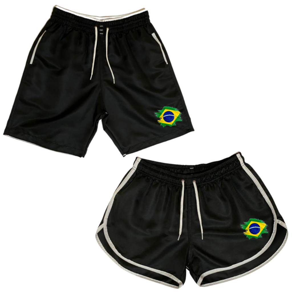 Conjunto Casal Shorts de Casal Brasil Bermudas Para Casais Namorados Seleção Brasileira