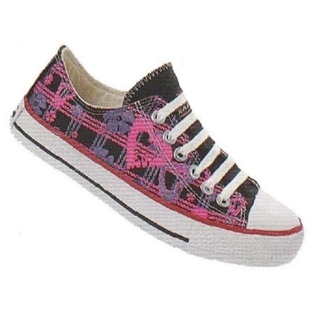 Tenis Feminino Leve Marca Ravia Em Lona Solado Borracha Pintado Desenho Coração Cor Preto Rosa Pink