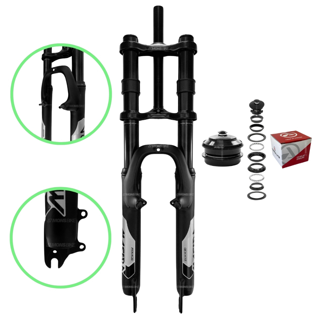 Garfo Suspensão Aro 26 Bike Over Garfo Gordo 2 Andares + Caixa de Direção Ahead Set