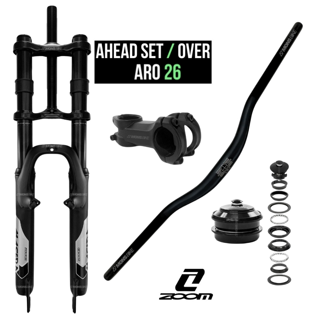 Suspensão Aro 26 2 Andar Ahead Gordo + Guidão Alumínio MTB + Mesa Suporte + Caixa Direção
