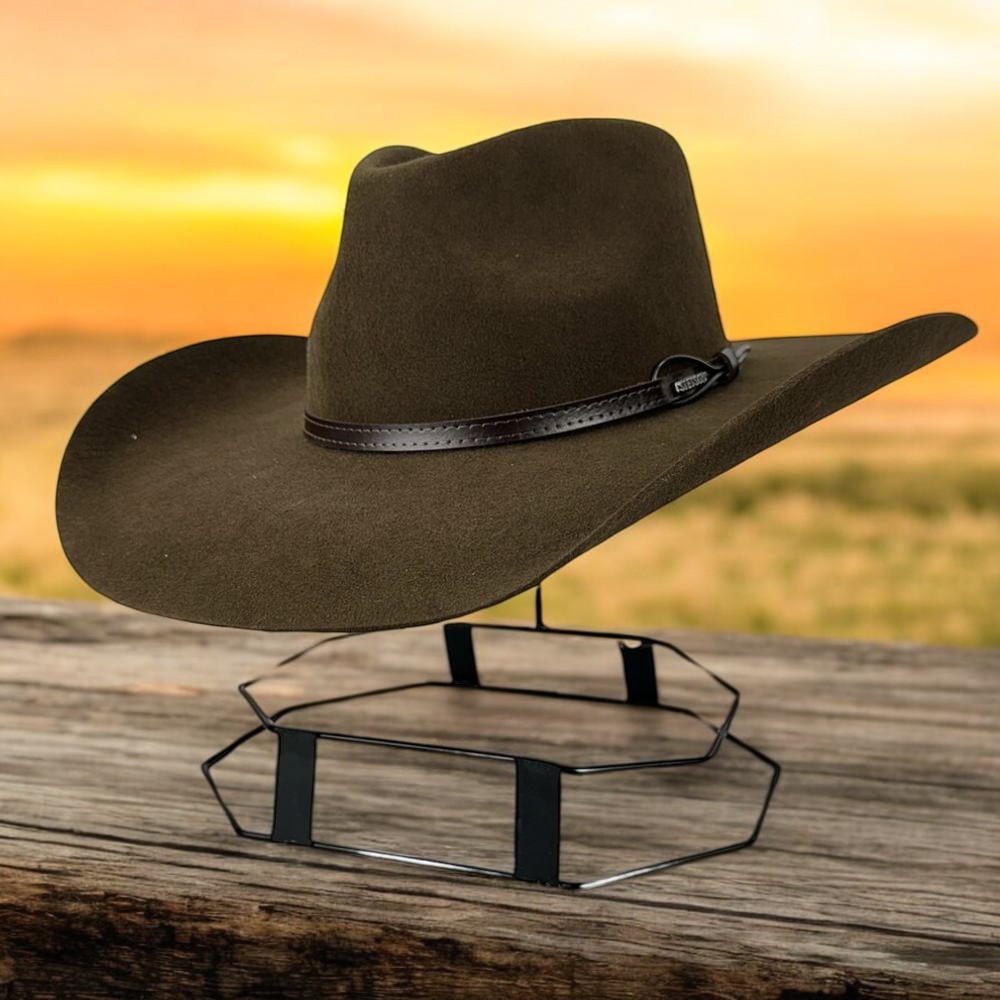 Chapéu Country Stetson Marrom De Feltro Carneira Em Couro