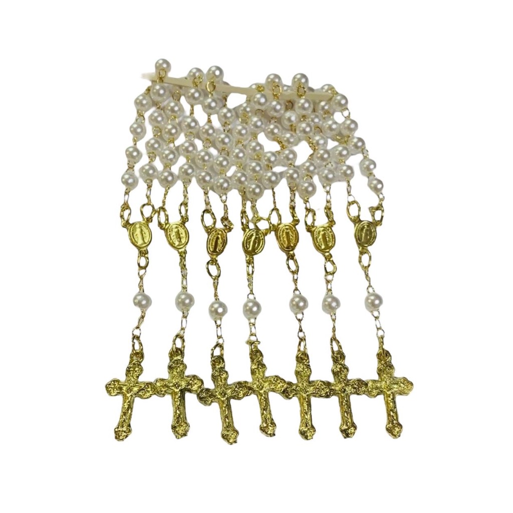 50 unid mini terço DOURADO c/ branco batizado lembrancinha em Oferta na Shopee