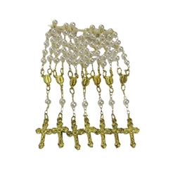 50 unid mini terço DOURADO c/ branco batizado lembrancinha