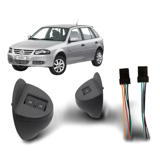 Moldura e botão De Vidro Elétrico Gol parati saveiro G4 2/4  Portas Cinza + plugue