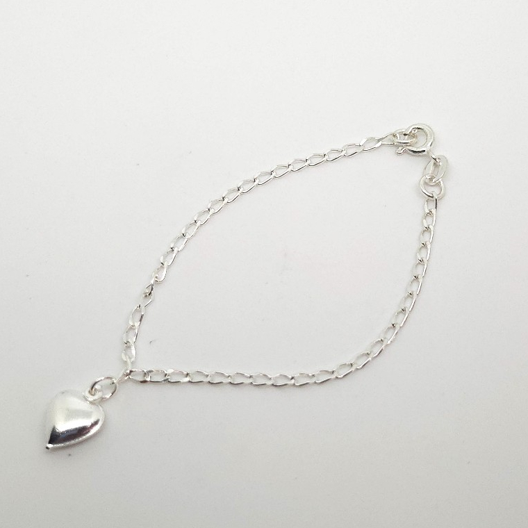 Pulseira Infantil Com  Pingente Coração Ondulado (Prata 925)