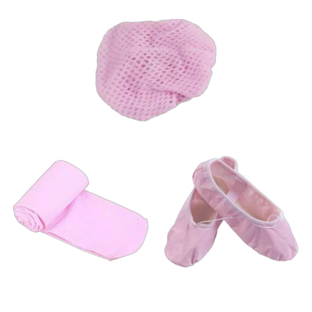 Kit Acessórios Ballet Infantil Com 3 Peças: Rede + Meia Calça + Sapatilha - Kit Para Bailarinas