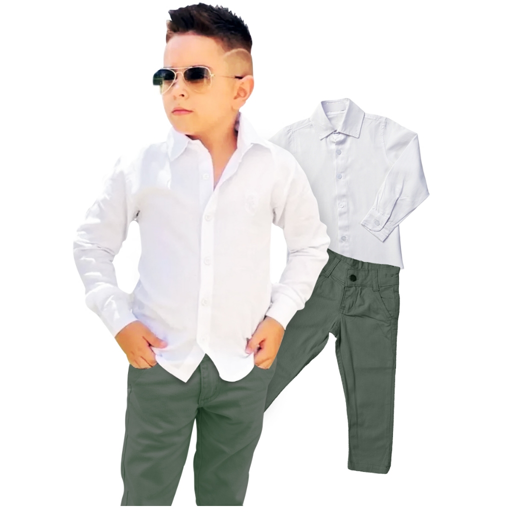 Conjuto Roupa 2 Peças Masculina Juvenil Festa Social Camisa Manga Longa e Calça Regulagem Interna