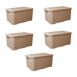 05 Caixa Organizadora Cesto Multiuso 18 Litros Preto Rosa Azul Branca Com Tampa Empilhavel Rattan em Oferta na Shopee