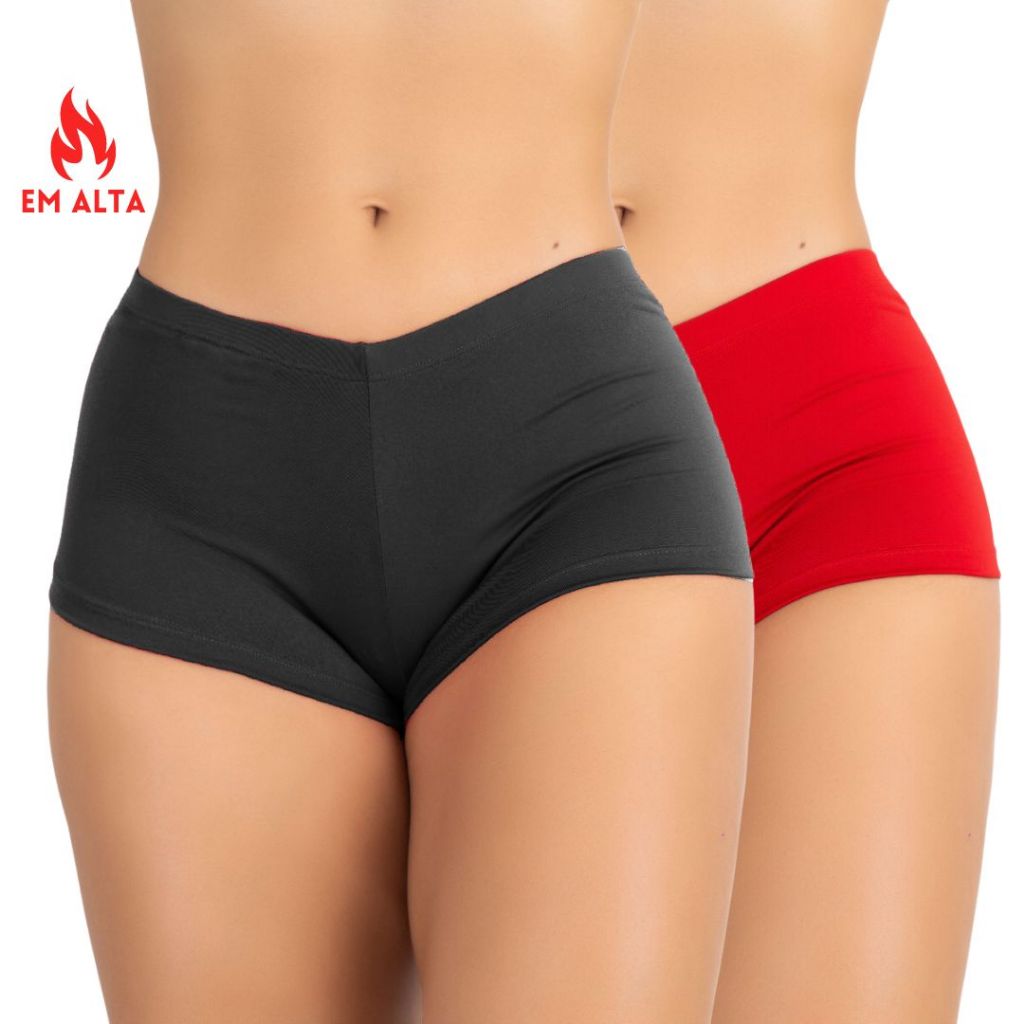 Kit 5 Calcinhas Boxer short curto em Microfibra Conforto Plus Size Com forro em algodão em Oferta na Shopee